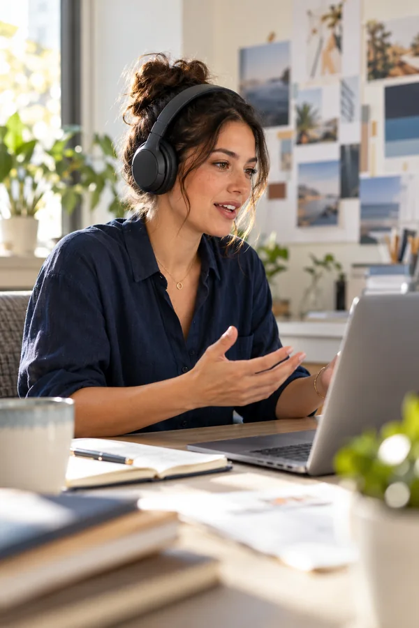 Remote marketing strategist participating in an online meeting